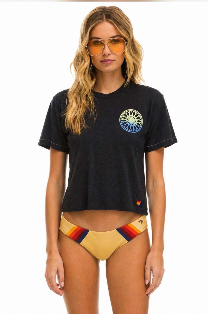Aviator Nation Sun Logo Boyfriend Crop T-Shirt in Black